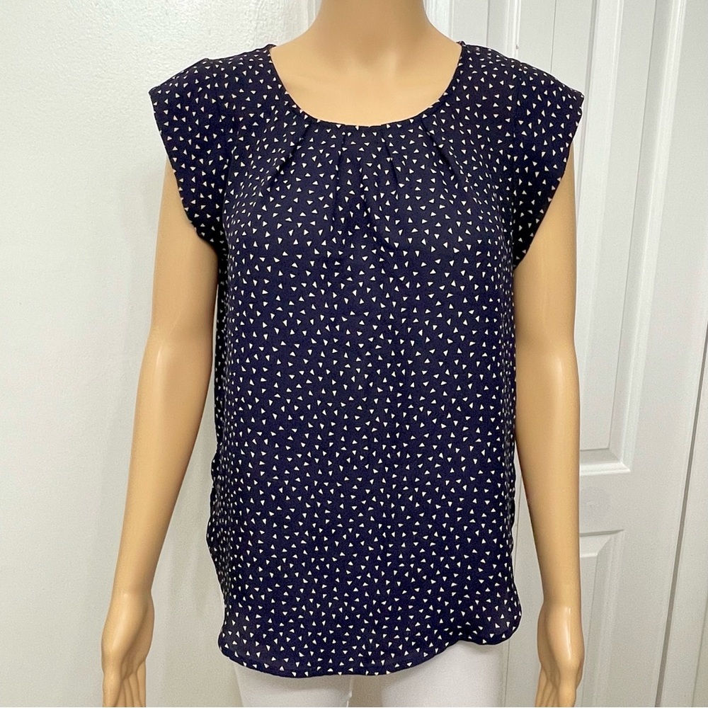 Worthington Women’s Short Sleeve Navy Blue Top Blouse Relaxed Fit size S